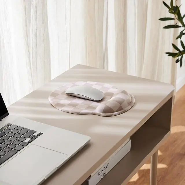 Alt view image 3 of 7 - Beige Khaki Checkered Mouse Pad with Gel Wrist Rest Wrist Support Ergonomic Desk Accessories for Women Office Laptop Gaming Decor Cute Aesthetic Check Design