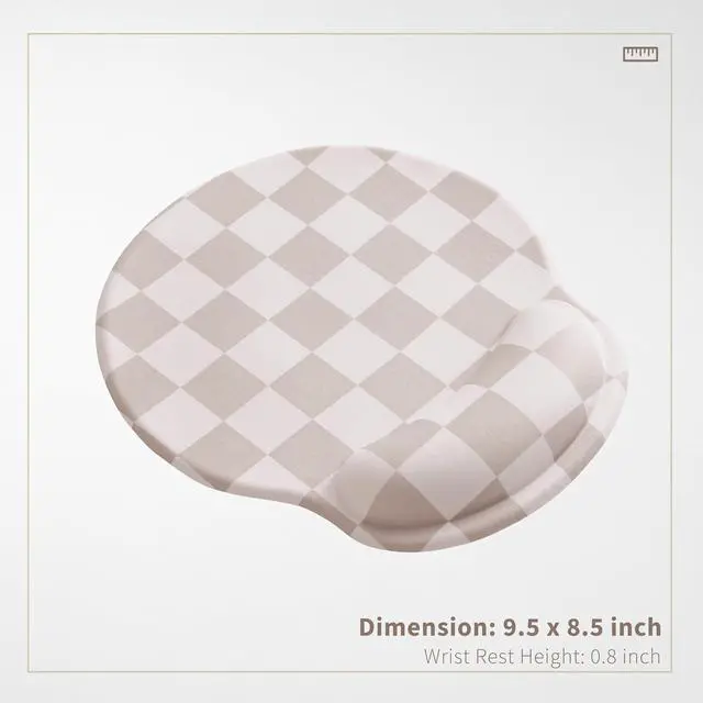 Alt view image 4 of 7 - Beige Khaki Checkered Mouse Pad with Gel Wrist Rest Wrist Support Ergonomic Desk Accessories for Women Office Laptop Gaming Decor Cute Aesthetic Check Design