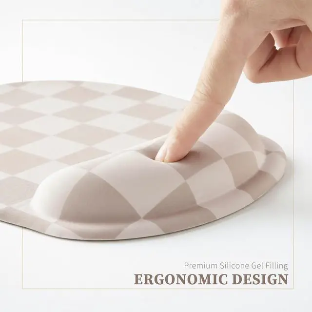 Alt view image 5 of 7 - Beige Khaki Checkered Mouse Pad with Gel Wrist Rest Wrist Support Ergonomic Desk Accessories for Women Office Laptop Gaming Decor Cute Aesthetic Check Design