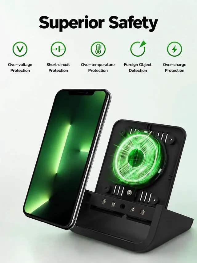 Alt view image 7 of 7 - Wireless Charger YUWISS Wireless Charging Stand Cordless Charger 10/7.5/5W Compatible with iPhone 14 13 12/12 /11Pro Max/XR/XS Max/XS/X/8/8Plus Galaxy S22/S21/S9/S9+/S8/S8+ Note