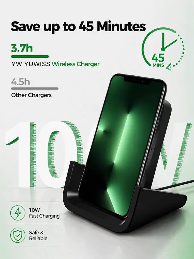 Alt view image 6 of 7 - Wireless Charger YUWISS Wireless Charging Stand Cordless Charger 10/7.5/5W Compatible with iPhone 14 13 12/12 /11Pro Max/XR/XS Max/XS/X/8/8Plus Galaxy S22/S21/S9/S9+/S8/S8+ Note