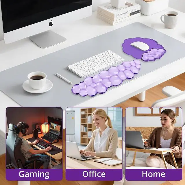 Alt view image 7 of 7 - Keyboard Wrist Rest Set Ergonomic Cloud Wrist Rest Keyboard and Mouse Pad Non-Slip Desk Accessories for Office and HomePurple