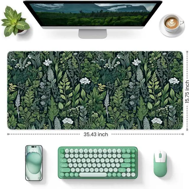 Alt view image 2 of 7 - Desk Mat Big Desk Pad XXL Extended Gaming Mouse Pad Large Mouse Pad for Desk Rubber Base Mousepad with Stitched Edges Keyboard Mouse Mat (Dark Green)