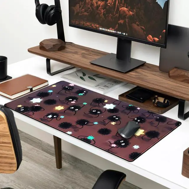 Alt view image 3 of 6 - Desk Pad Anime Black Pom Poms Gaming Mouse Pad Large Star Designs Desk Office Decor Exclusive Beautiful Girls Mouse Pad for Women Desktop with Stitched Edges Non-Slip Computer Mat 31.5x11.8In
