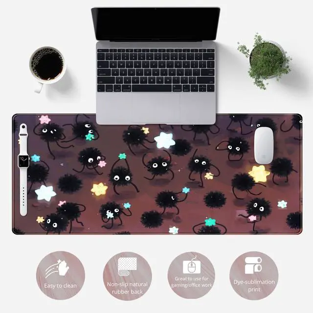 Alt view image 2 of 6 - Desk Pad Anime Black Pom Poms Gaming Mouse Pad Large Star Designs Desk Office Decor Exclusive Beautiful Girls Mouse Pad for Women Desktop with Stitched Edges Non-Slip Computer Mat 31.5x11.8In