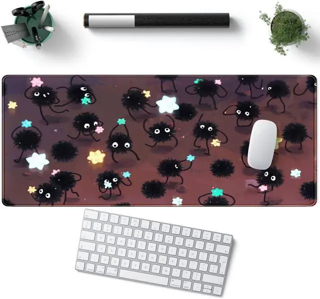 Alt view image 5 of 6 - Desk Pad Anime Black Pom Poms Gaming Mouse Pad Large Star Designs Desk Office Decor Exclusive Beautiful Girls Mouse Pad for Women Desktop with Stitched Edges Non-Slip Computer Mat 31.5x11.8In