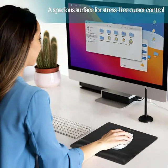 Alt view image 6 of 7 - Wide Size Mouse Pad with Wrist Rest Premium PU Material Low-Rebound Cushion Ergonomic Design Comfortable Wide-Size Operation Smooth Mouse Control with Hard Plate Reduces Fatigue(Gray)