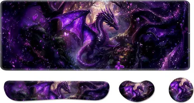 Main image of Desk Pad and Keyboard Wrist Rest Large Mouse Pad + Keyboard Pad+Mouse Wrist Support Non-Slip Desk Mat Protector for Office Home 31.5×11.8 Inches Anime Dragon