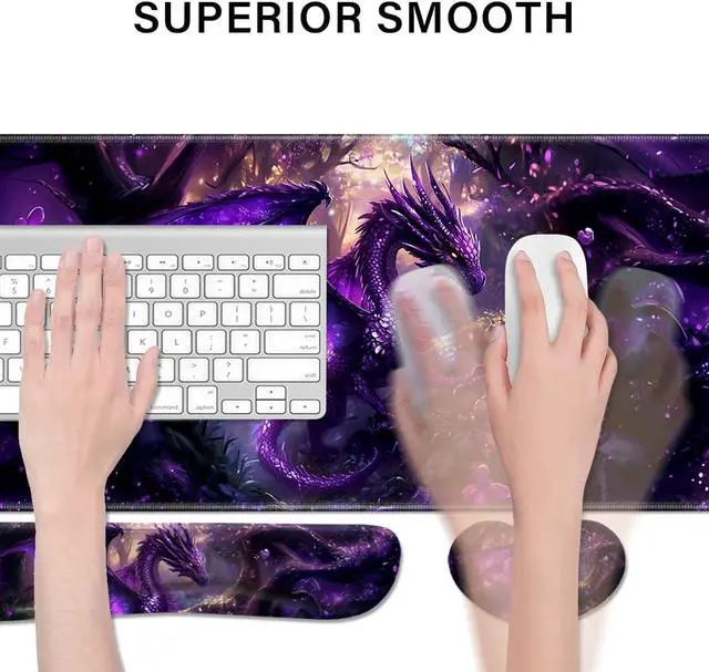 Alt view image 2 of 6 - Desk Pad and Keyboard Wrist Rest Large Mouse Pad + Keyboard Pad+Mouse Wrist Support Non-Slip Desk Mat Protector for Office Home 31.5×11.8 Inches Anime Dragon