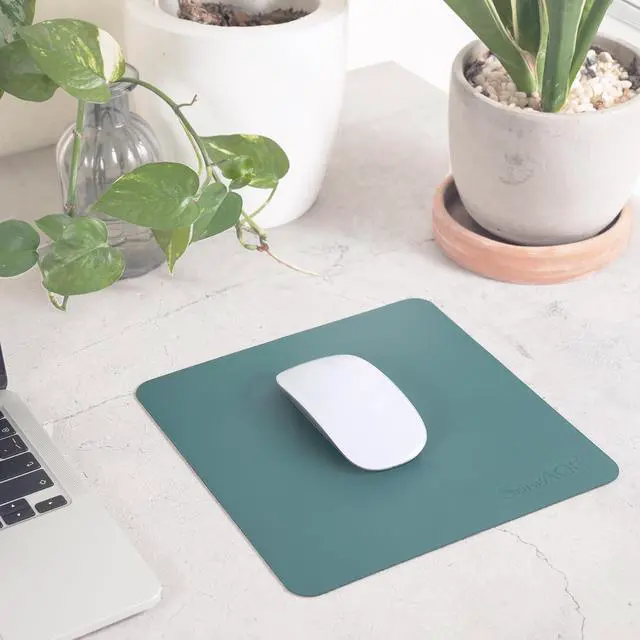 Alt view image 2 of 7 - Slim Mouse Pad for Home/Office Portable Mouse Mat for Computer & Laptop Fabric Style Vegan Leather Non-Slip Base Compatible with Laser and Optical Mouse 8.66 x 8.66 (Dark Green)
