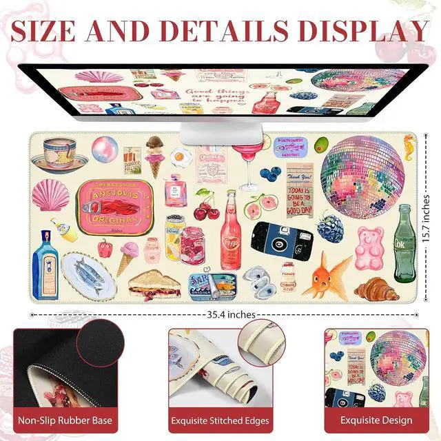 Alt view image 2 of 7 - Cute Desk Mat Large Waterproof Mouse Pad Non-Slip Desk Protector for Keyboard and Mouse Aesthetic Gaming Decor for Women Home Office Dorm (Watercolor Stickers)