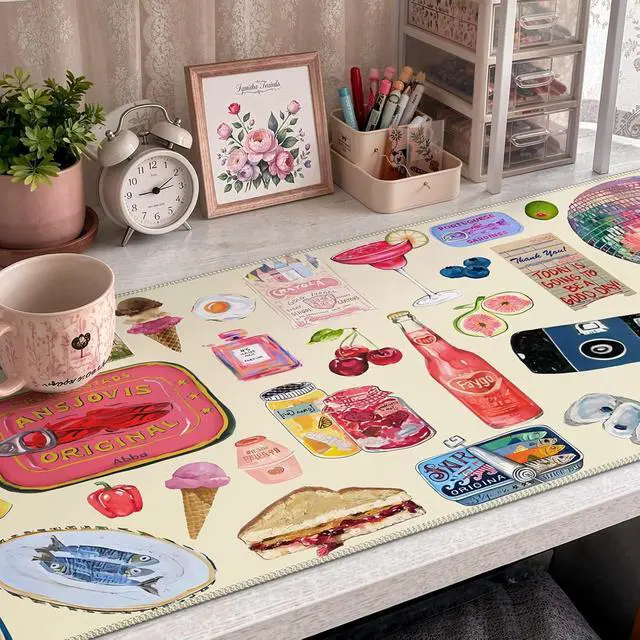 Alt view image 5 of 7 - Cute Desk Mat Large Waterproof Mouse Pad Non-Slip Desk Protector for Keyboard and Mouse Aesthetic Gaming Decor for Women Home Office Dorm (Watercolor Stickers)