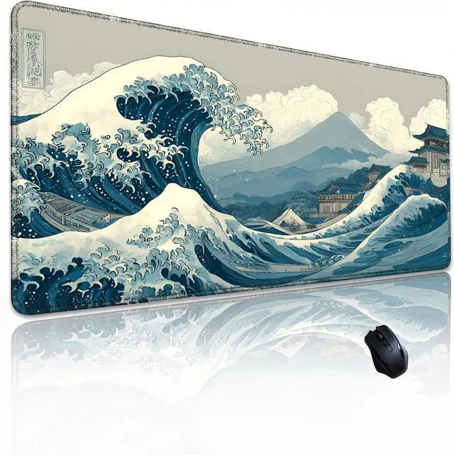 Main image of Kanagawa Wave Surfing Mouse pad Large Japanese sea Anime Desk mat with Sewn Edges microwoven Fabric Easy to Clean Suitable for Laptop Gaming Mouse pad (31.5x11.8in)