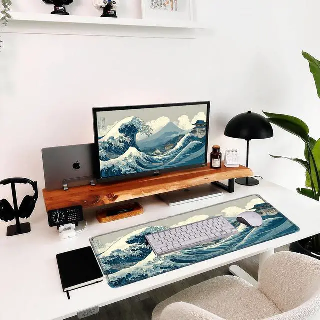 Alt view image 2 of 6 - Kanagawa Wave Surfing Mouse pad Large Japanese sea Anime Desk mat with Sewn Edges microwoven Fabric Easy to Clean Suitable for Laptop Gaming Mouse pad (31.5x11.8in)