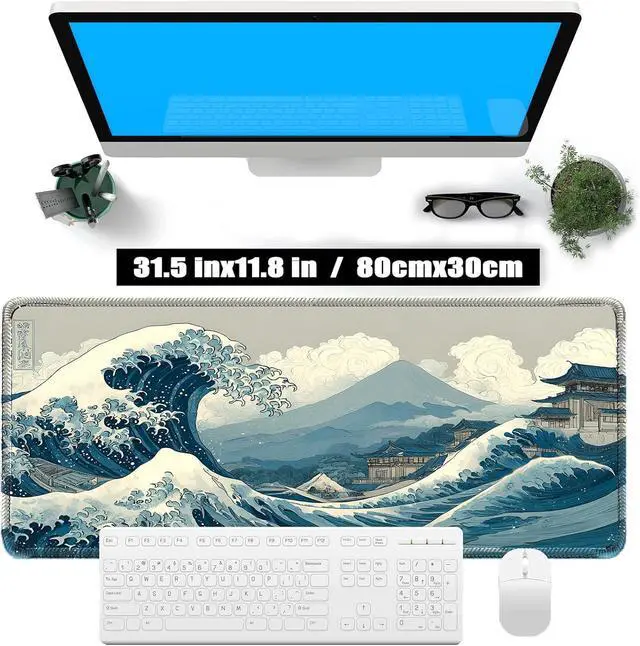 Alt view image 3 of 6 - Kanagawa Wave Surfing Mouse pad Large Japanese sea Anime Desk mat with Sewn Edges microwoven Fabric Easy to Clean Suitable for Laptop Gaming Mouse pad (31.5x11.8in)