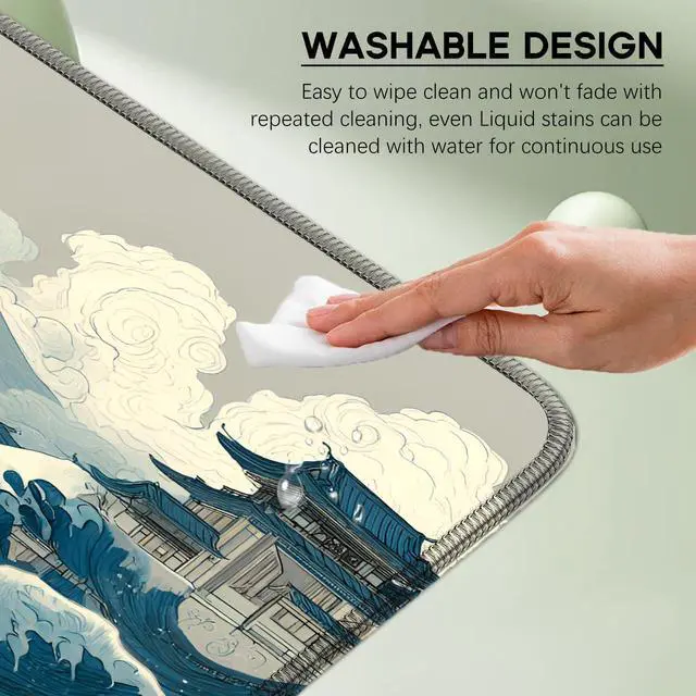 Alt view image 4 of 6 - Kanagawa Wave Surfing Mouse pad Large Japanese sea Anime Desk mat with Sewn Edges microwoven Fabric Easy to Clean Suitable for Laptop Gaming Mouse pad (31.5x11.8in)