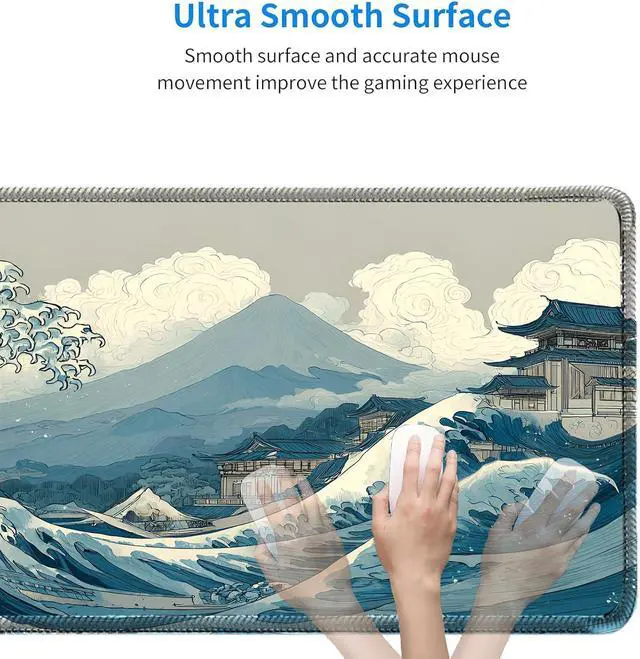Alt view image 5 of 6 - Kanagawa Wave Surfing Mouse pad Large Japanese sea Anime Desk mat with Sewn Edges microwoven Fabric Easy to Clean Suitable for Laptop Gaming Mouse pad (31.5x11.8in)