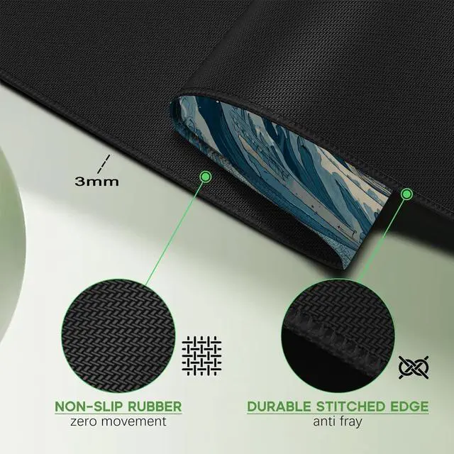 Alt view image 6 of 6 - Kanagawa Wave Surfing Mouse pad Large Japanese sea Anime Desk mat with Sewn Edges microwoven Fabric Easy to Clean Suitable for Laptop Gaming Mouse pad (31.5x11.8in)