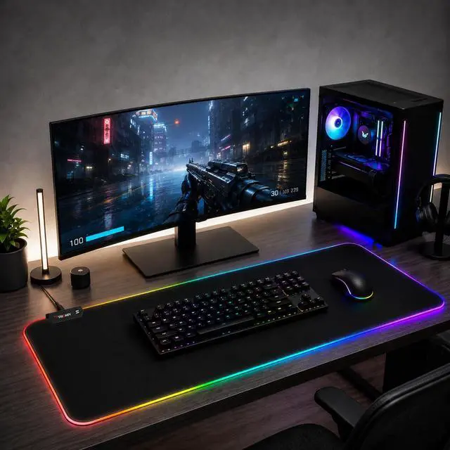 Alt view image 2 of 7 - RGB Mouse Pad 35.4×15.7 Inches Extended LED Mouse Pad with 14 Lighting Modes Gaming Desk Mat PC Gaming Accessories Large Keyboard Pad with Non-Slip Rubber Base.