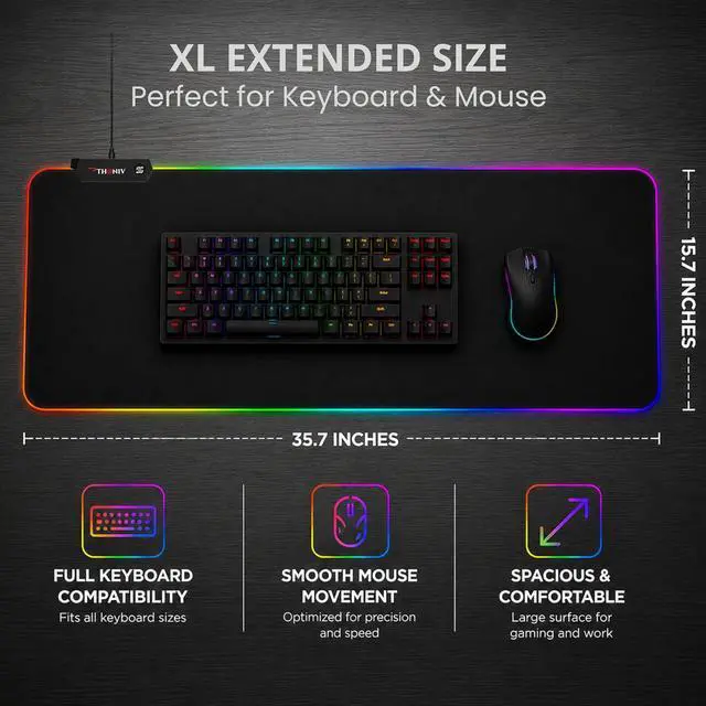 Alt view image 3 of 7 - RGB Mouse Pad 35.4×15.7 Inches Extended LED Mouse Pad with 14 Lighting Modes Gaming Desk Mat PC Gaming Accessories Large Keyboard Pad with Non-Slip Rubber Base.
