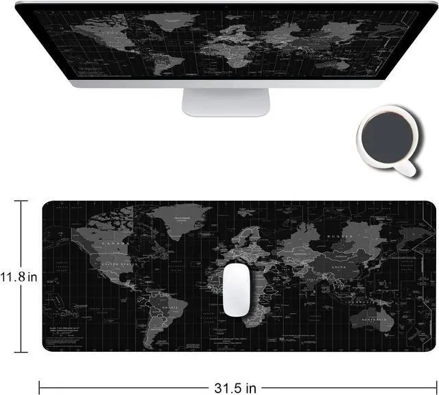 Alt view image 2 of 6 - Large Gaming Mouse Pad with Stitched Edges Desk Mat Extended Keyboard Pad Non-Slip Rubber Base Desk Pad for Laptop Office Home 31.5X11.8 inch Black World Map