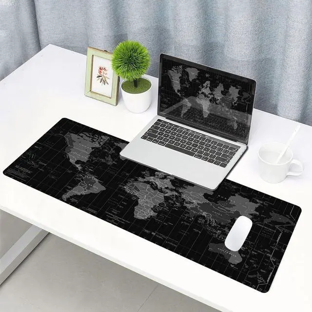 Alt view image 6 of 6 - Large Gaming Mouse Pad with Stitched Edges Desk Mat Extended Keyboard Pad Non-Slip Rubber Base Desk Pad for Laptop Office Home 31.5X11.8 inch Black World Map