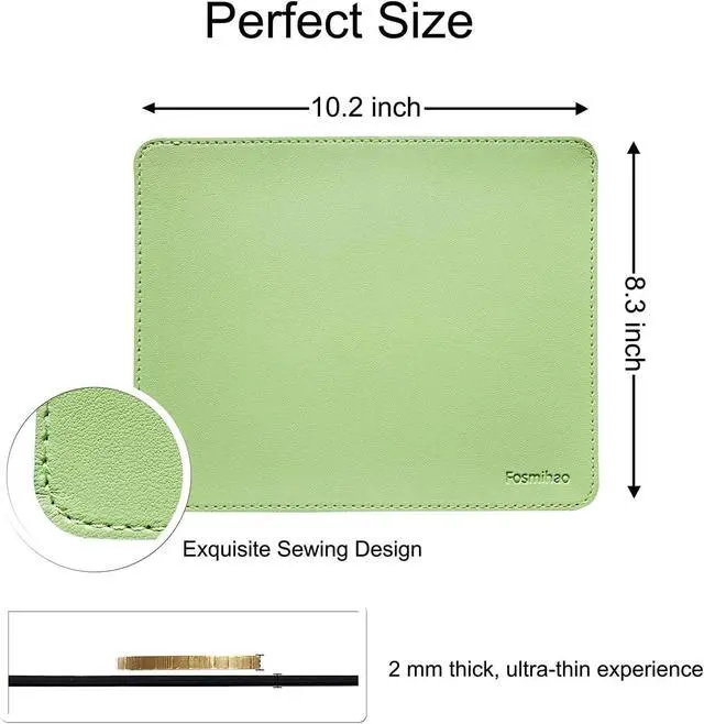 Alt view image 3 of 7 - Leather Mouse Pad - Wood Mouse Pad Double Side Mouse Pad with Stitched Edge Waterproof Ultra Thin Mouse Pad for Computers Laptop Office & Home 10.2 x 8.3 Inch 1 Pack (Matcha Green)