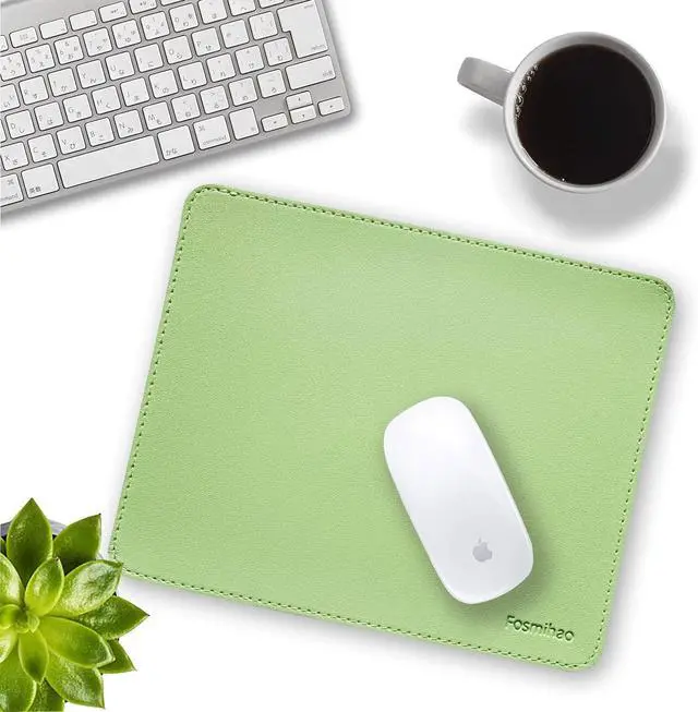 Alt view image 6 of 7 - Leather Mouse Pad - Wood Mouse Pad Double Side Mouse Pad with Stitched Edge Waterproof Ultra Thin Mouse Pad for Computers Laptop Office & Home 10.2 x 8.3 Inch 1 Pack (Matcha Green)
