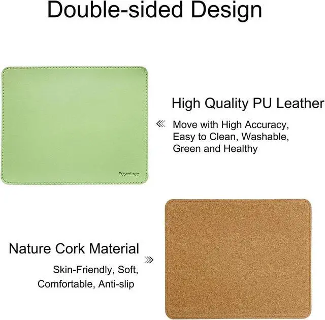 Alt view image 2 of 7 - Leather Mouse Pad - Wood Mouse Pad Double Side Mouse Pad with Stitched Edge Waterproof Ultra Thin Mouse Pad for Computers Laptop Office & Home 10.2 x 8.3 Inch 1 Pack (Matcha Green)
