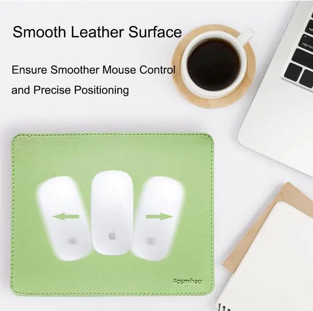 Alt view image 5 of 7 - Leather Mouse Pad - Wood Mouse Pad Double Side Mouse Pad with Stitched Edge Waterproof Ultra Thin Mouse Pad for Computers Laptop Office & Home 10.2 x 8.3 Inch 1 Pack (Matcha Green)