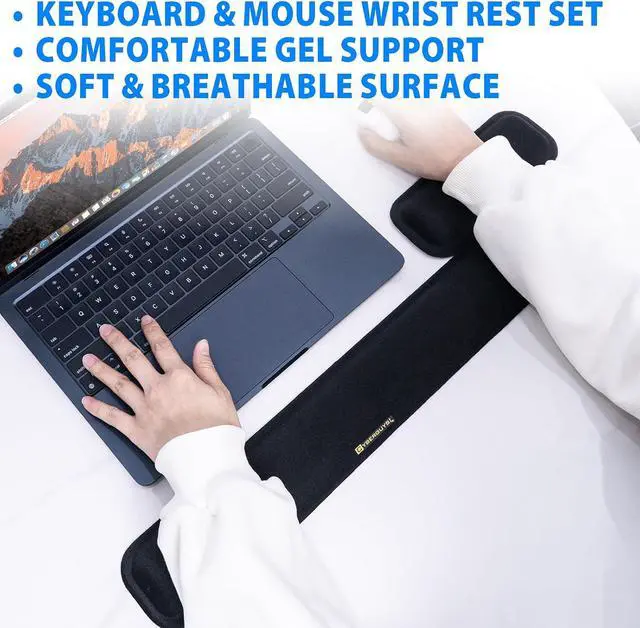 Alt view image 2 of 7 - Ergonomic Keyboard Wrist Rest and Mouse Pad Set Silicone Gel Wrist Support with Non-Slip PU Base Soft Lycra Desk Accessories for Office Gaming & Laptop
