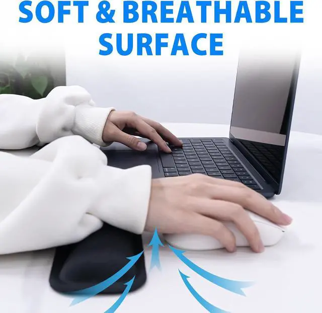 Alt view image 5 of 7 - Ergonomic Keyboard Wrist Rest and Mouse Pad Set Silicone Gel Wrist Support with Non-Slip PU Base Soft Lycra Desk Accessories for Office Gaming & Laptop