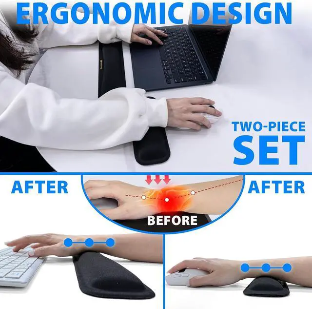 Alt view image 6 of 7 - Ergonomic Keyboard Wrist Rest and Mouse Pad Set Silicone Gel Wrist Support with Non-Slip PU Base Soft Lycra Desk Accessories for Office Gaming & Laptop