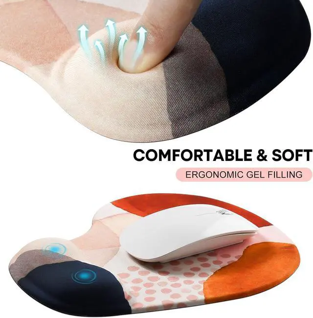 Alt view image 4 of 7 - Mouse Pad 2 Pack Ergonomic Mouse Pads with Comfortable Gel Wrist Rest Support and Smooth Cloth Non-Slip PU Base for Easy Typing Pain Relief Durable and Easy to Clean Small Boho