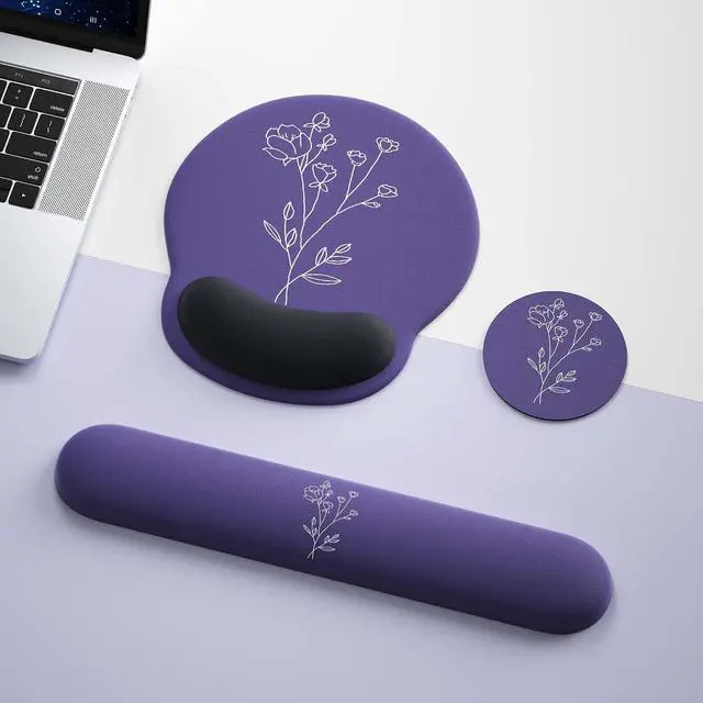 Alt view image 2 of 6 - Mouse Pad with Keyboard Wrist Rest Ergonomic Mouse Pad Wrist Support PU Base with Coaster Mousepad with Nonslip Base for Computer Laptop Keyboard Home&Office