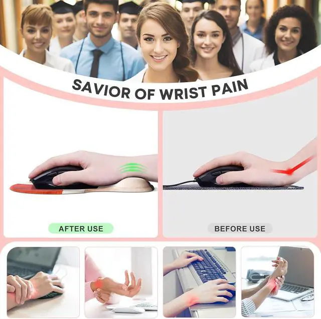 Alt view image 3 of 7 - Mouse Pad 2 Pack Ergonomic Mouse Pads with Comfortable Gel Wrist Rest Support and Smooth Cloth Non-Slip PU Base for Easy Typing Pain Relief Durable and Easy to Clean Small Boho