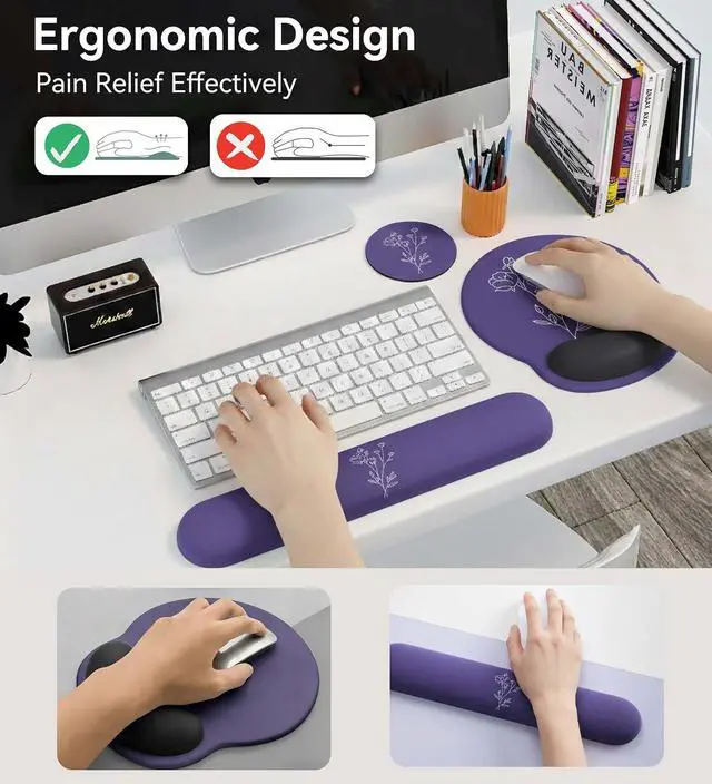 Alt view image 3 of 6 - Mouse Pad with Keyboard Wrist Rest Ergonomic Mouse Pad Wrist Support PU Base with Coaster Mousepad with Nonslip Base for Computer Laptop Keyboard Home&Office
