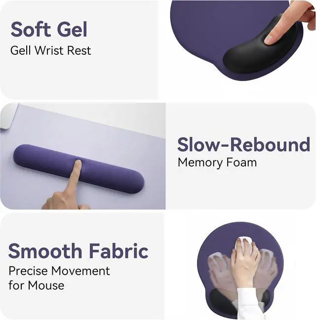Alt view image 6 of 6 - Mouse Pad with Keyboard Wrist Rest Ergonomic Mouse Pad Wrist Support PU Base with Coaster Mousepad with Nonslip Base for Computer Laptop Keyboard Home&Office