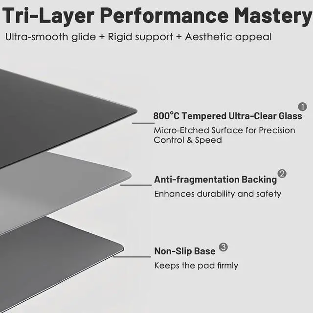 Alt view image 3 of 7 - Glass Gaming Mouse Pad Hard Mousepad for Gaming 13.7 x 9.8 Ultra-Smooth Micro-Etched Surface Mousepad Improved Precision & Speed Anti-Slip Base Black