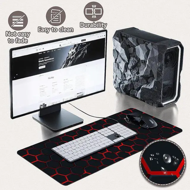 Alt view image 4 of 7 - Gaming Mouse Pad - (31.5×11.8) Honeycomb Large Mouse Pads for Desk - Desk Mat for Keyboard and Mouse with Non-Slip Base Desks Pad Matfor Game/Office & Home