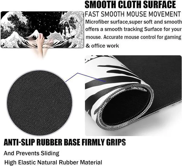 Alt view image 3 of 7 - Extra Large Mouse Pad Gaming Mouse Pad Waterproof Extra Large Mousepad with Stitched Edges Non-Slip Base Keyboard Pad for Gamer Office & Home 31.5 x 15.8 Dragon