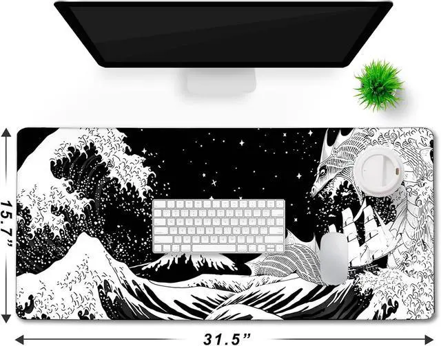 Alt view image 6 of 7 - Extra Large Mouse Pad Gaming Mouse Pad Waterproof Extra Large Mousepad with Stitched Edges Non-Slip Base Keyboard Pad for Gamer Office & Home 31.5 x 15.8 Dragon