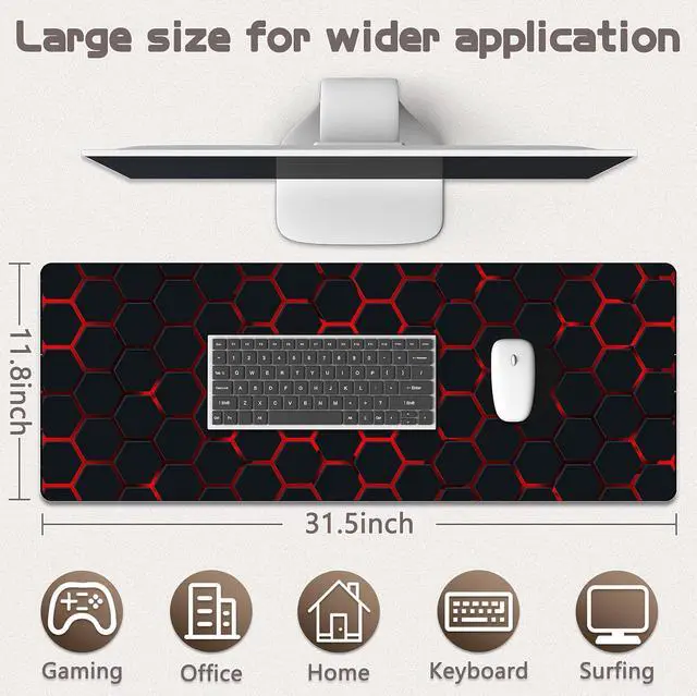 Alt view image 5 of 7 - Gaming Mouse Pad - (31.5×11.8) Honeycomb Large Mouse Pads for Desk - Desk Mat for Keyboard and Mouse with Non-Slip Base Desks Pad Matfor Game/Office & Home