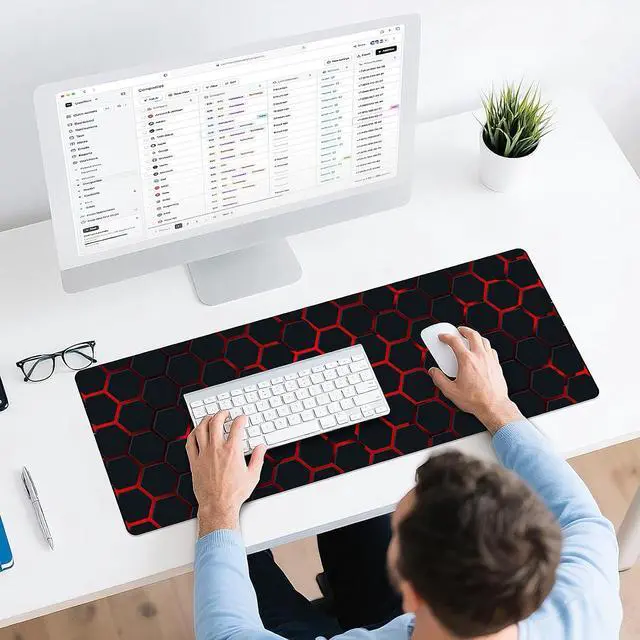 Alt view image 6 of 7 - Gaming Mouse Pad - (31.5×11.8) Honeycomb Large Mouse Pads for Desk - Desk Mat for Keyboard and Mouse with Non-Slip Base Desks Pad Matfor Game/Office & Home