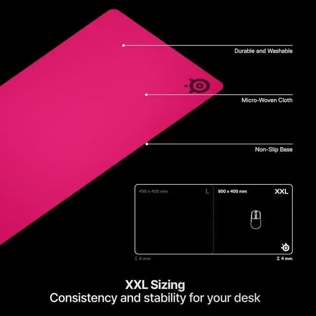 Alt view image 5 of 7 - QcK Heavy Gaming Mousepad Thicker Non-Slip Silicone Rubber Base Peak Tracking Optimized for Gaming FPS MOBAs RTS MMO XXL Size 900 mm x 400 mm x 4 mm Magenta