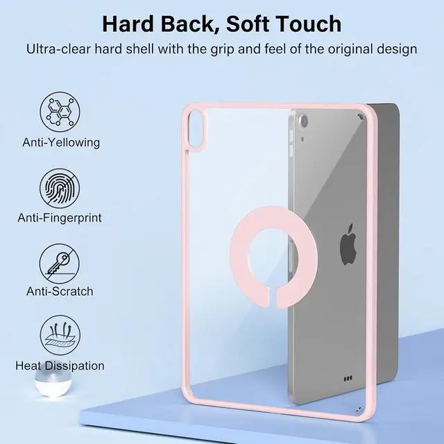 Alt view image 7 of 7 - Kenke for iPad A16/10th Gen Case 11/10.9 Inch 2025/2022 Magnetic Clear Transparent Hard PC Back Shell with Soft TPU Bumper & Built-in Strong Magnetic Suction Ring Slim & Lightweight (Pink)
