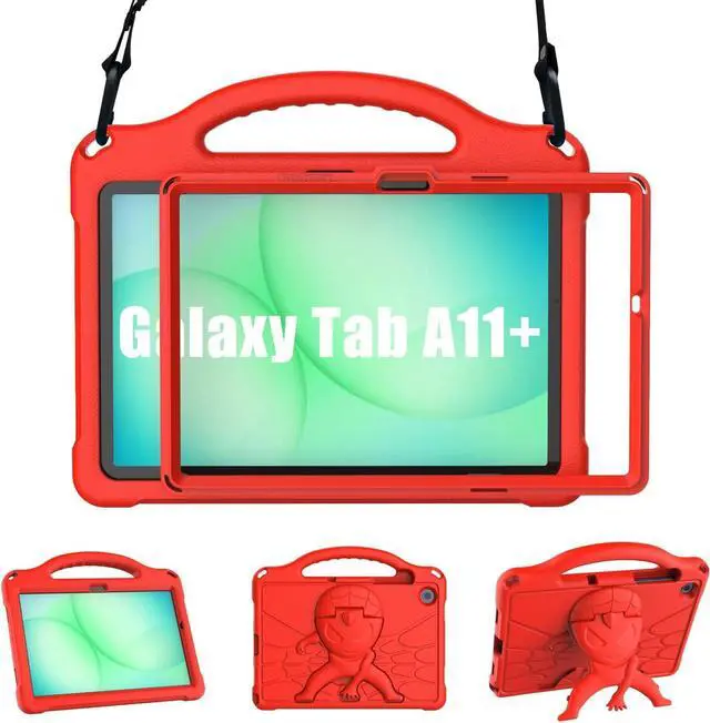 Alt view image 7 of 7 - Kids Case for Samsung Galaxy Tab A11 Plus 2026 /A9 Plus 2023 11 inch Tablet Galaxy Tab A11+/A9+ Case with Screen Protector Shockproof Handle Stand Protective Cover with Shoulder Strap -Red