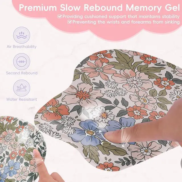 Alt view image 5 of 7 - Wrist Support Mouse Pad Anti Slip Rubber Wrist Rest Mousepad 9in X 8in Small Desktop Notebook Mouse Mat for Working and Gaming (M-Pink Floral)