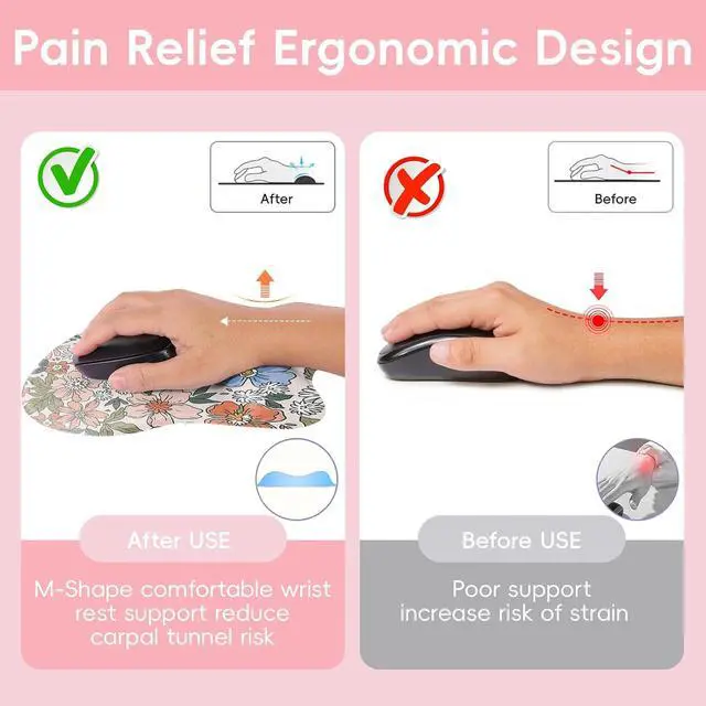 Alt view image 6 of 7 - Wrist Support Mouse Pad Anti Slip Rubber Wrist Rest Mousepad 9in X 8in Small Desktop Notebook Mouse Mat for Working and Gaming (M-Pink Floral)
