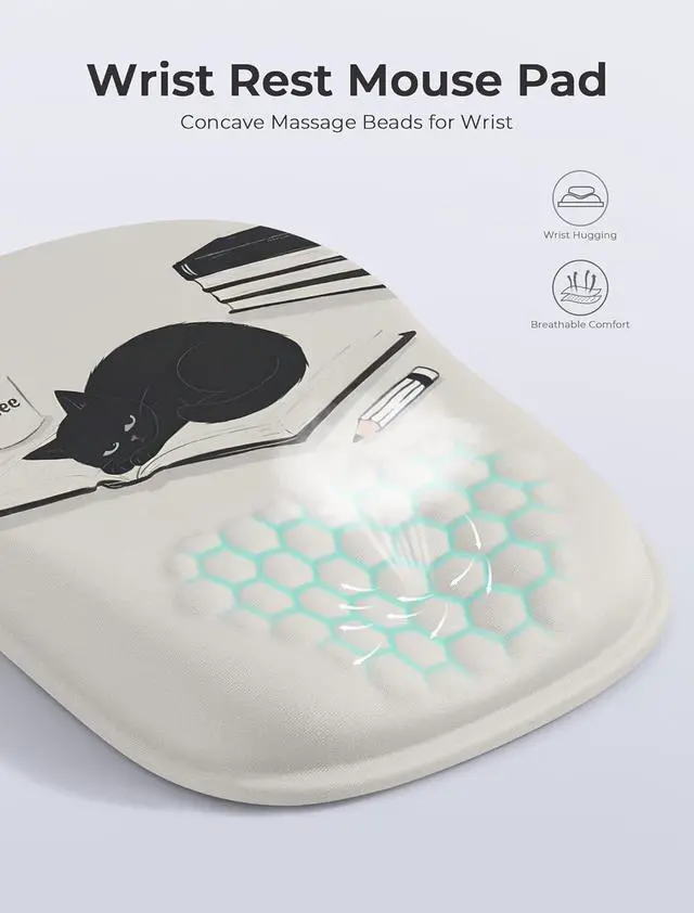 Alt view image 3 of 6 - Ergonomic Mouse Pad with Cute Black Cat Design for Carpal Tunnel Pain Relief 65% Usable Mouse Area Memory Foam Concave Wrist Rest for Office PC Gaming